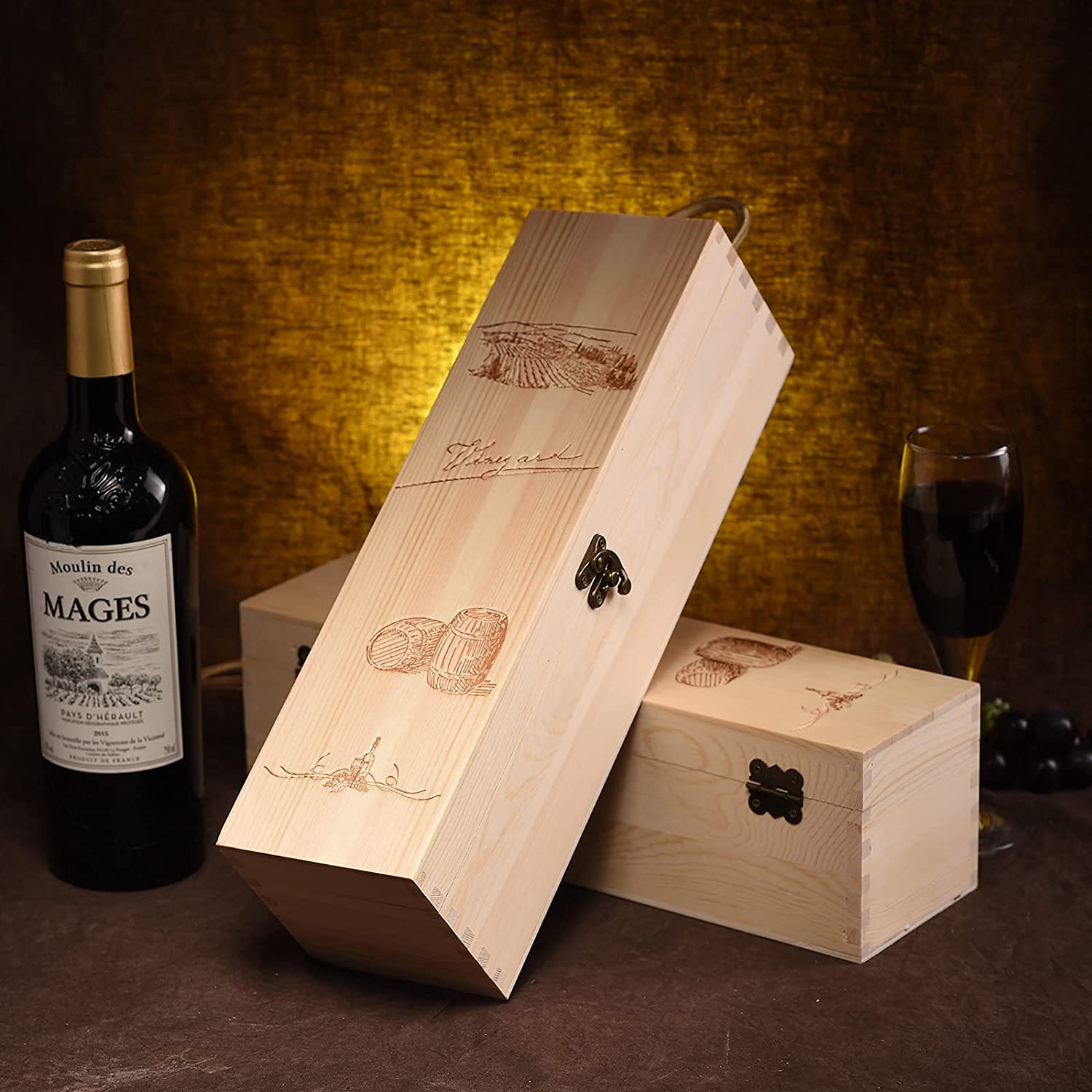 简约木质红酒盒单支装酒瓶木盒手提式红酒葡萄酒礼品包装酒盒