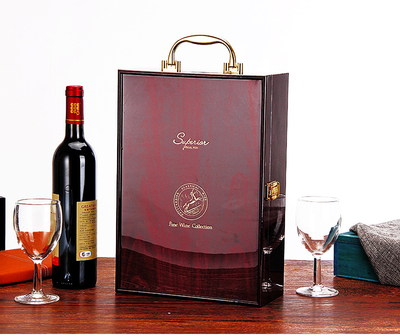 厂家直供红酒礼盒手提式红酒盒木盒红酒礼品盒葡萄酒包装盒