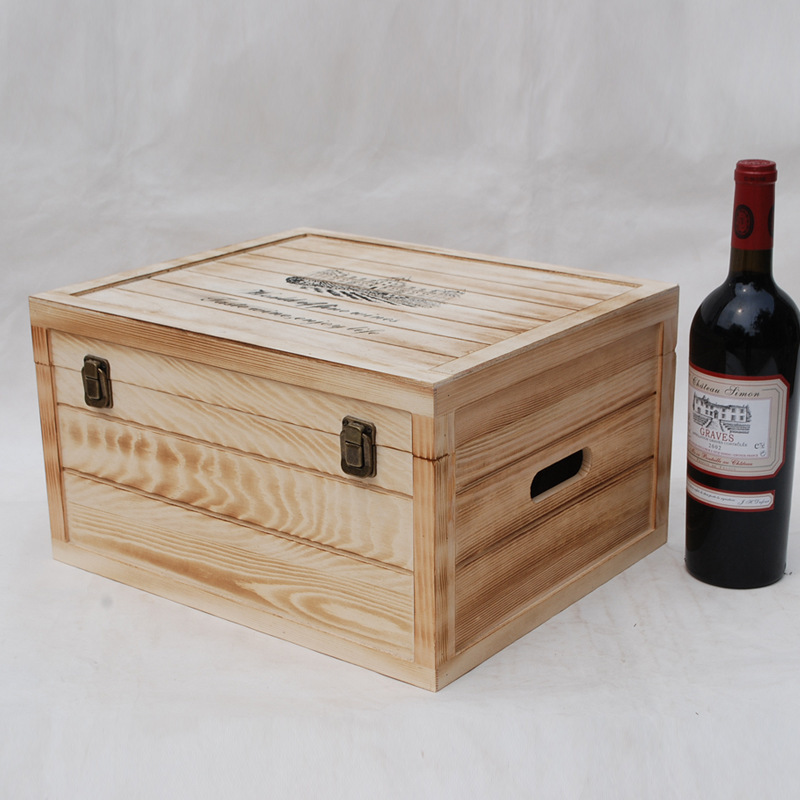 【红酒木盒 六支装实木翻盖烤色葡萄酒包装礼盒 厂家直销】图片,海量精选高清图片库_曹县普连集镇庆斌工艺品厂-中国网库