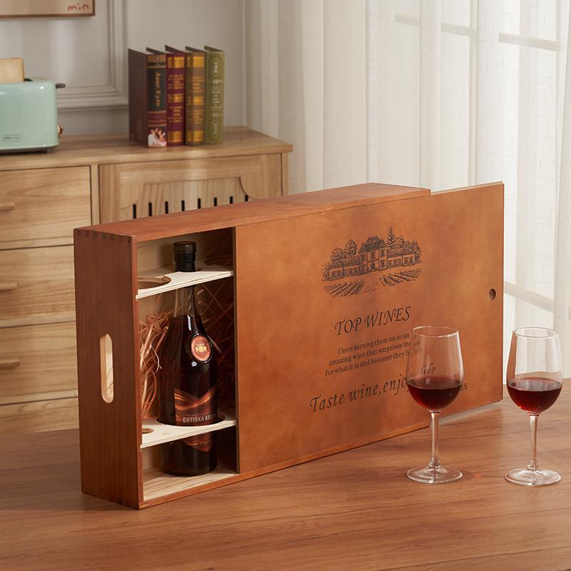 厂家直供红酒木盒翻盖红酒包装盒简约木质红酒包装盒葡萄酒木盒